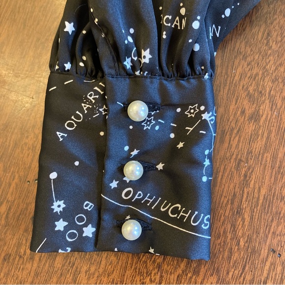 ZARA Black White Silky Star Constellation Astrology Print Long Sleeve Blouse - Picture 10 of 11